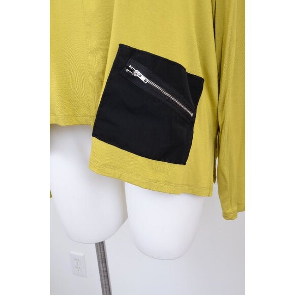 COMFY USA Plus 2X Lime Green Asymmetrical Hem Black Pocket Stretchy Tunic Top Bl - Picture 2 of 8